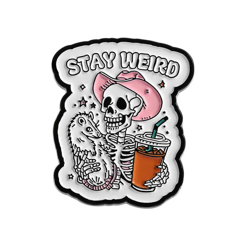 Halloween Skull Ghost Enamel Pins Stay Weird Letters Brooch Cartoon Cloak Black Cat Bone Coffin Sickle Lapel Badges Jewelry Gift