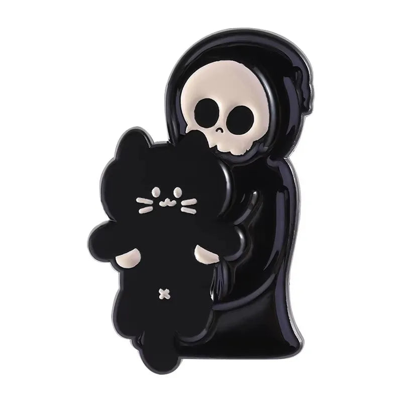 Halloween Skull Ghost Enamel Pins Stay Weird Letters Brooch Cartoon Cloak Black Cat Bone Coffin Sickle Lapel Badges Jewelry Gift