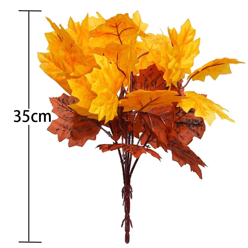 35cm Autumn Artificial Maple Leaves Bouquet Silk Plants Branch for Halloween Thanksgiving Day Fireplace Festival Home Fall Decor
