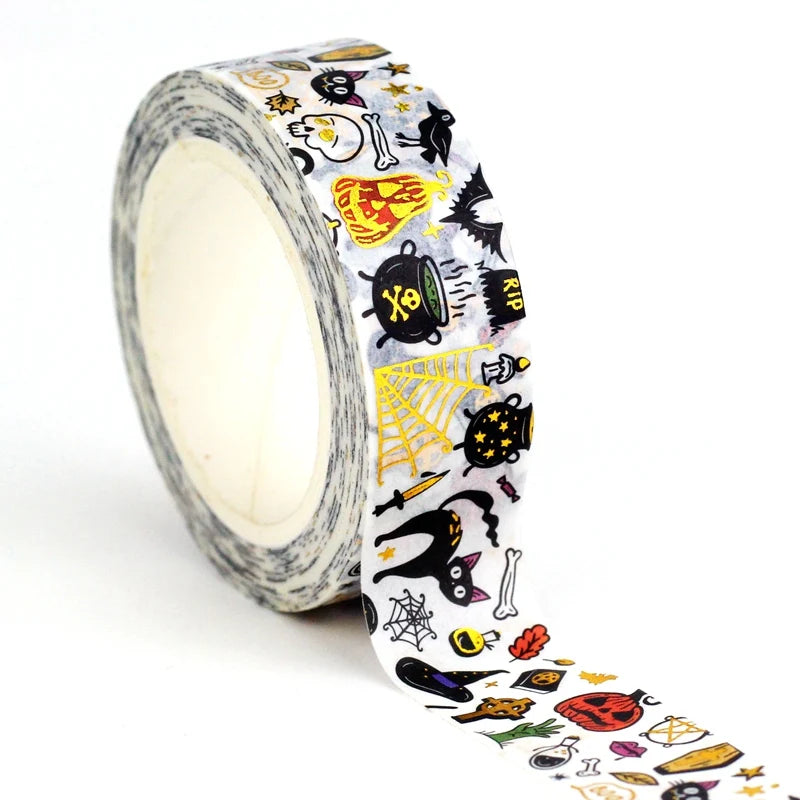 NEW 1PC 10M Deco Mushrooms Leaves Pumpkin Ghost Moon Gold Foil Halloween Washi Tape Set for Planner Masking Tape Cute Stationery