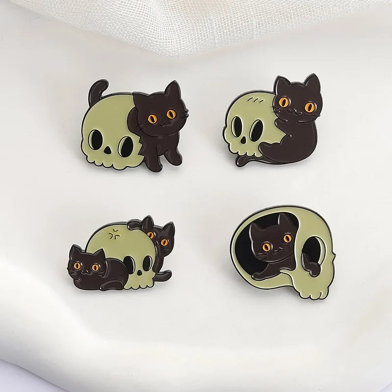 Halloween Skull Ghost Enamel Pins Stay Weird Letters Brooch Cartoon Cloak Black Cat Bone Coffin Sickle Lapel Badges Jewelry Gift