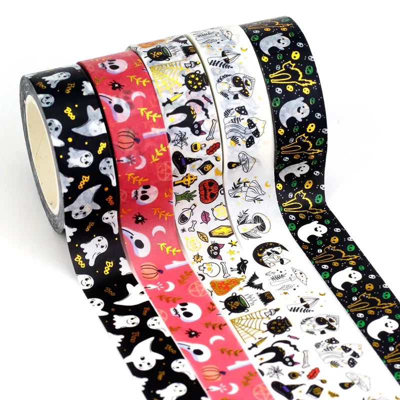 NEW 1PC 10M Deco Mushrooms Leaves Pumpkin Ghost Moon Gold Foil Halloween Washi Tape Set for Planner Masking Tape Cute Stationery