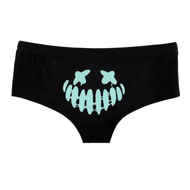 Sexy Fluorescent Lady Panties Fun Halloween Skeleton Gold Plated Women's Boxer Shorts Half Wrap Buttocks Female Boxer Briefs