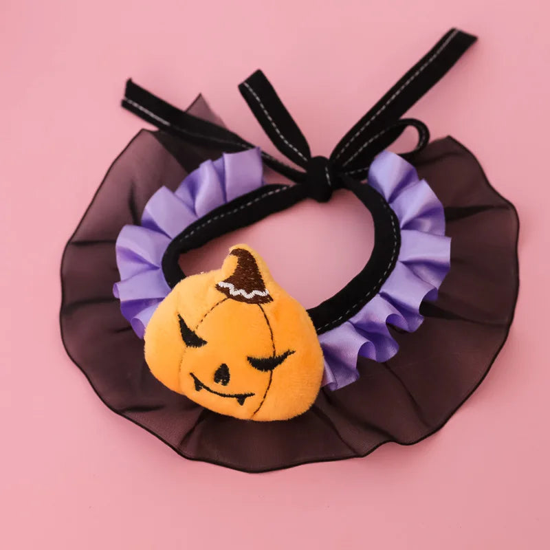 New Dog Necklace Halloween Pet Collar Cat Dog Drool Towel Lace Pumpkin Bat Wings Bow Cat Necklace Photo Prop