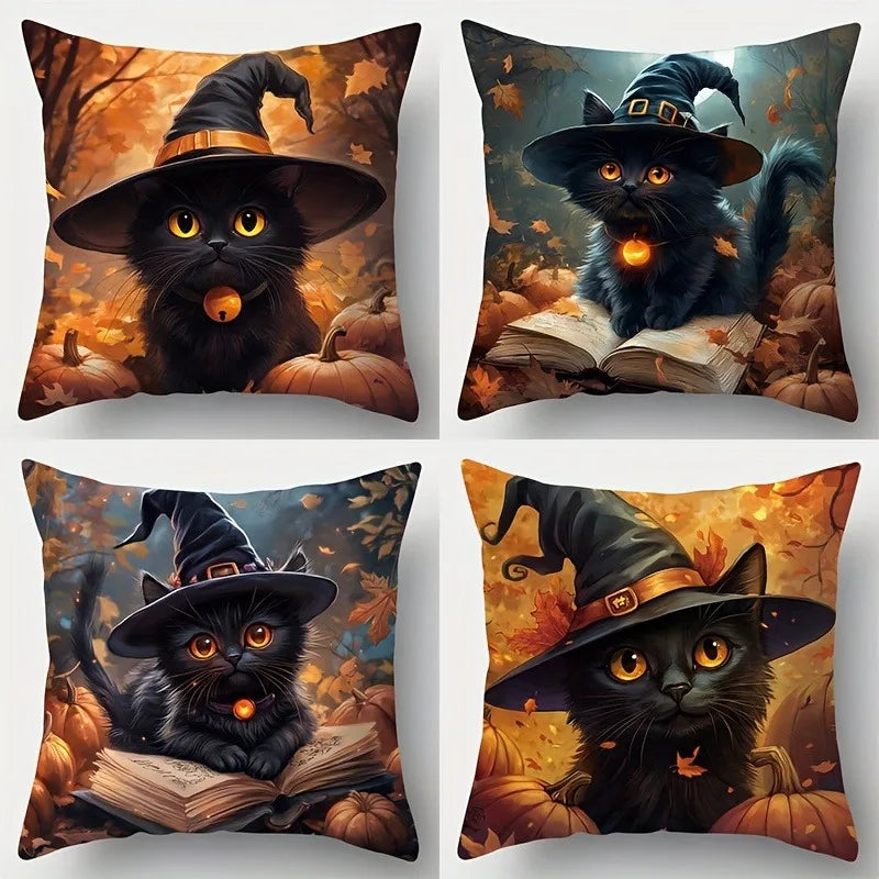 Spooky Halloween Witch Cat Pillowcases: Cozy Decor for Your Haunted Home Sofa cushion cover holiday party decoration gift
