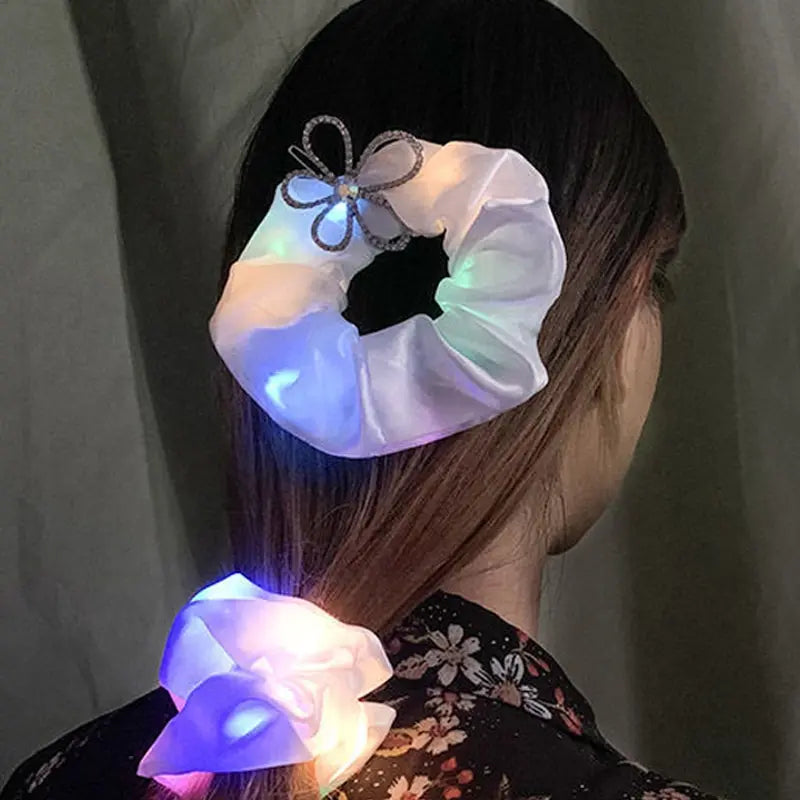 LED Glow-in-the-dark Sausage Headband for Girls, Large Luminous Ponytail Hair Accessories, Fancy Party, Birthday, Halloween Gift