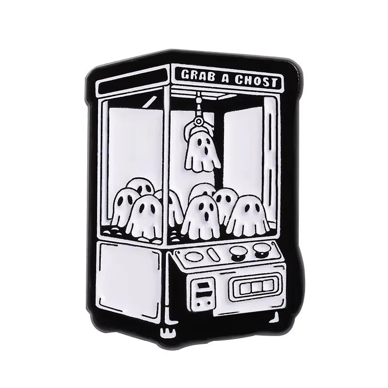 Halloween Skull Ghost Enamel Pins Stay Weird Letters Brooch Cartoon Cloak Black Cat Bone Coffin Sickle Lapel Badges Jewelry Gift