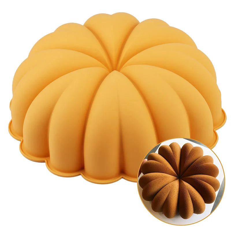 Large 9 Inch Cake Pan Fall Silicone Mold Halloween Pumpkin Shaped Mould Thanksgiving Harvest Baking Cookie Candle Epoxy Mold