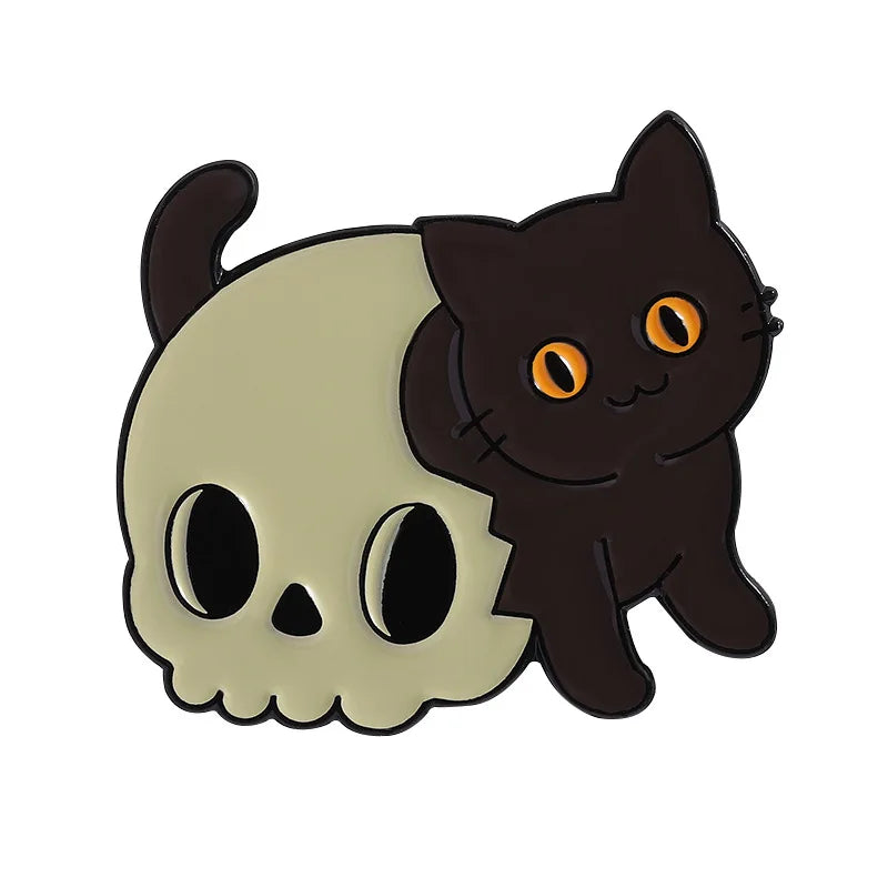 Halloween Skull Ghost Enamel Pins Stay Weird Letters Brooch Cartoon Cloak Black Cat Bone Coffin Sickle Lapel Badges Jewelry Gift
