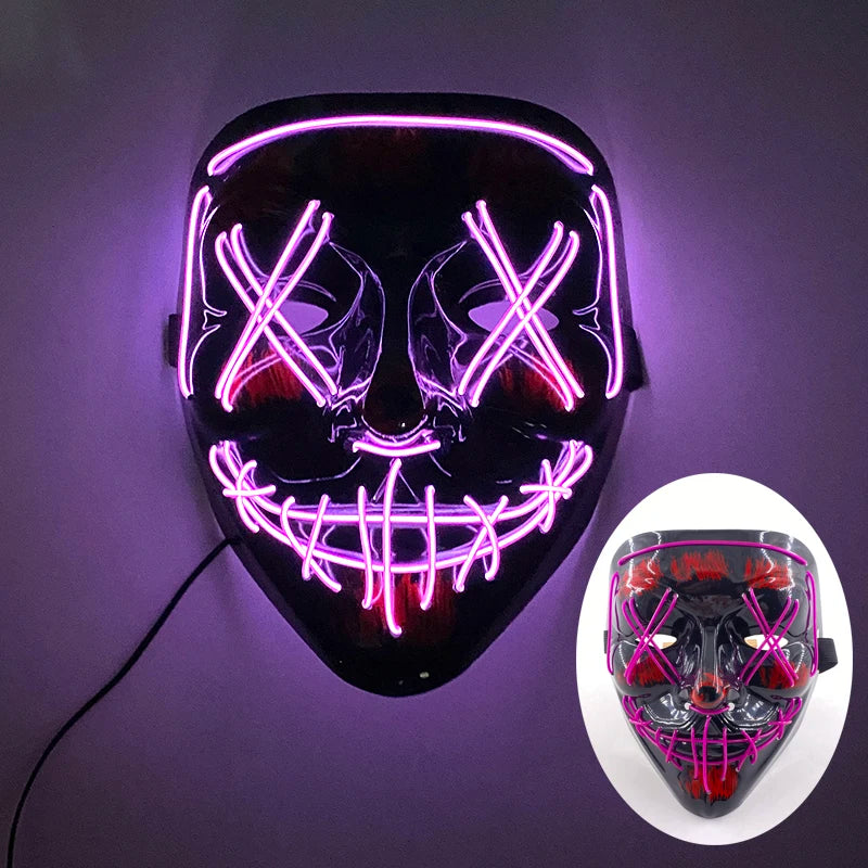 Halloween Light Up Neon Full Face Mask Luminous LED DJ Marshmellow Mask Headgear Cosplay Music Festival Party Props Glowing Mask