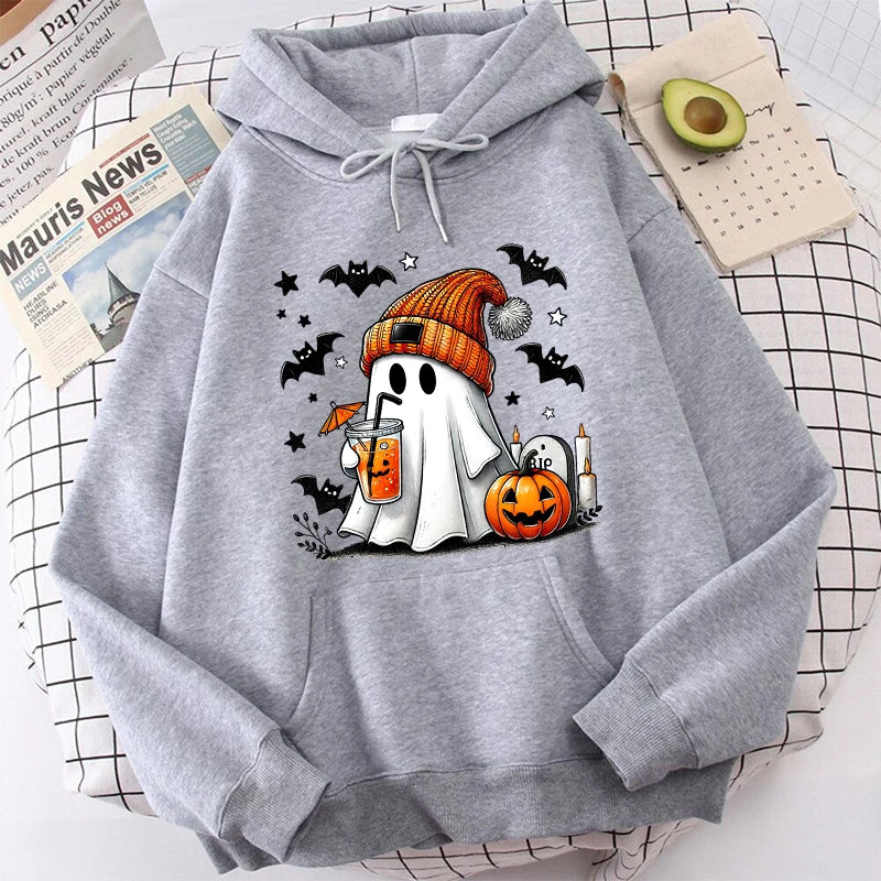 Halloween Ghost Pumpkin Bat Hoodies For Women Fashion Hooded Pullover Teens Casual Long Sleeves Halloween Sweatshirts