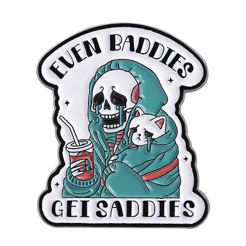 Halloween Skull Ghost Enamel Pins Stay Weird Letters Brooch Cartoon Cloak Black Cat Bone Coffin Sickle Lapel Badges Jewelry Gift