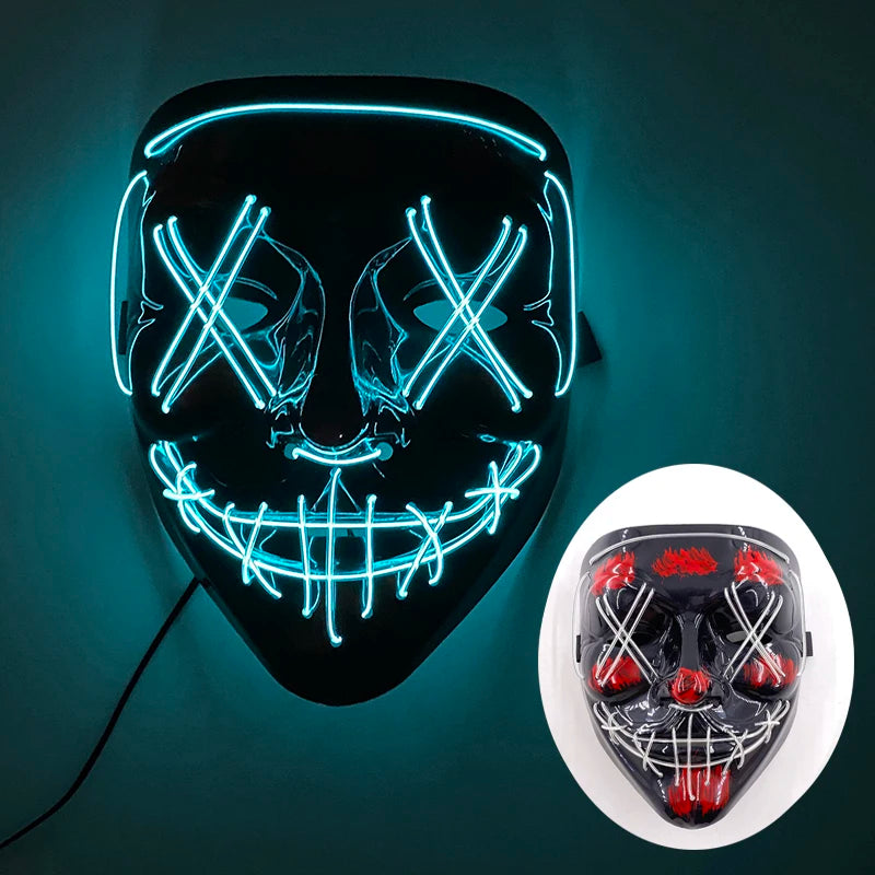 Halloween Light Up Neon Full Face Mask Luminous LED DJ Marshmellow Mask Headgear Cosplay Music Festival Party Props Glowing Mask
