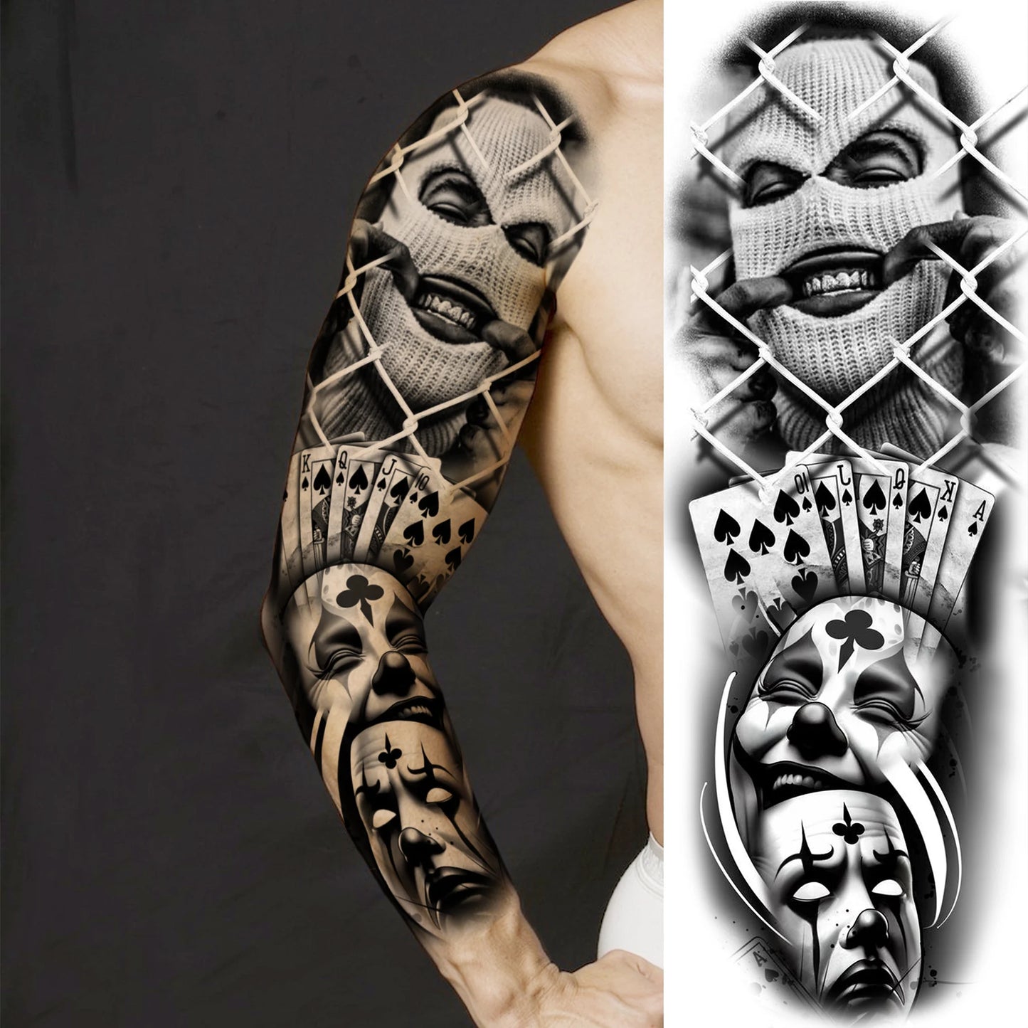 1 Sheet Full Arm Evil Witch Vampire Temporary Tattoos Sleeve Halloween Scary Skull Tatoo Waterproof Horrible Fake Tattoo Sticker