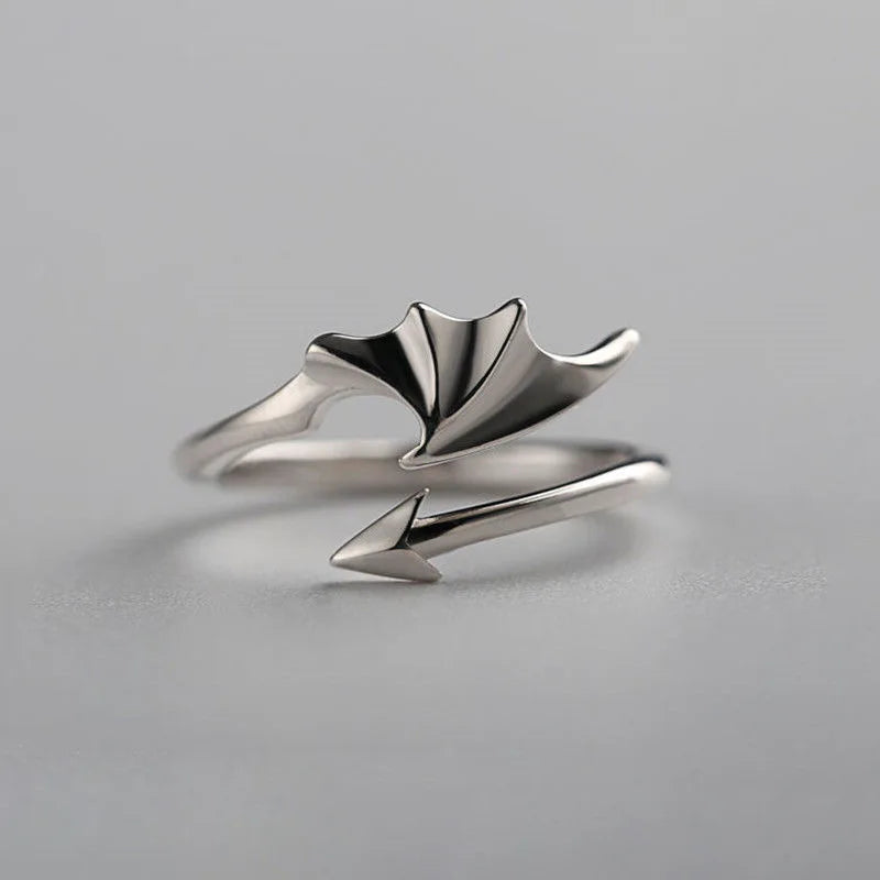 Punk Little Devil Dragon Gothic Evil Vampire Angel Wings Rings Open Ring Halloween Party Jewelry Gift Wholesale
