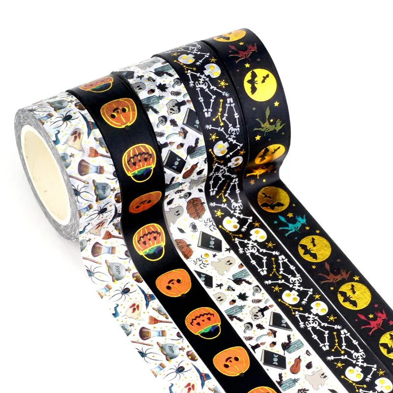 NEW 1PC 10M Deco Mushrooms Leaves Pumpkin Ghost Moon Gold Foil Halloween Washi Tape Set for Planner Masking Tape Cute Stationery