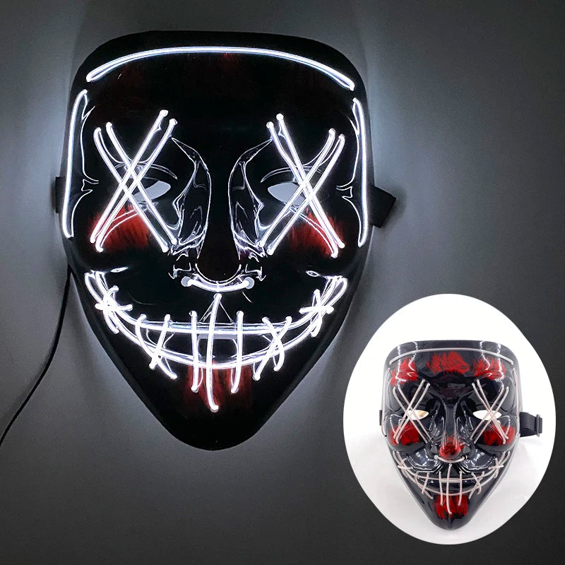 Halloween Light Up Neon Full Face Mask Luminous LED DJ Marshmellow Mask Headgear Cosplay Music Festival Party Props Glowing Mask