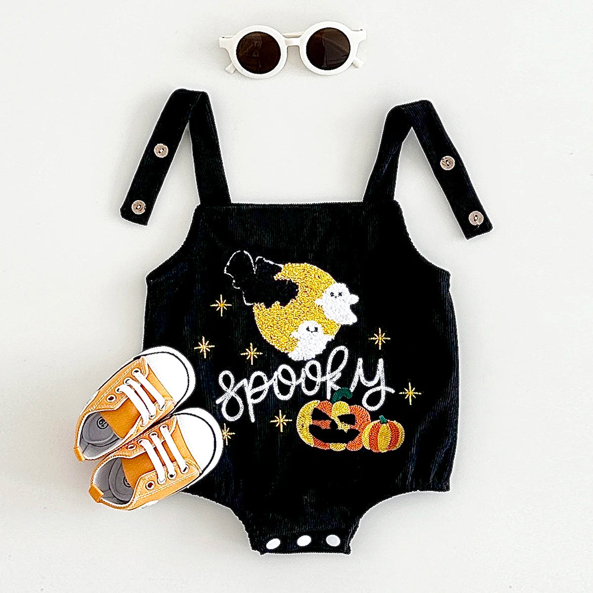 0-18M Baby Bodysuit Toddler Halloween Jumpsuit Overalls Newborn Boys Girls Clothes Pumpkin/Ghost Embroidery Button Bubble Romper
