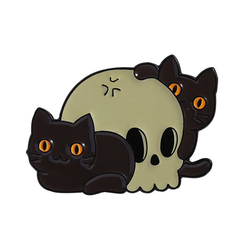 Halloween Skull Ghost Enamel Pins Stay Weird Letters Brooch Cartoon Cloak Black Cat Bone Coffin Sickle Lapel Badges Jewelry Gift