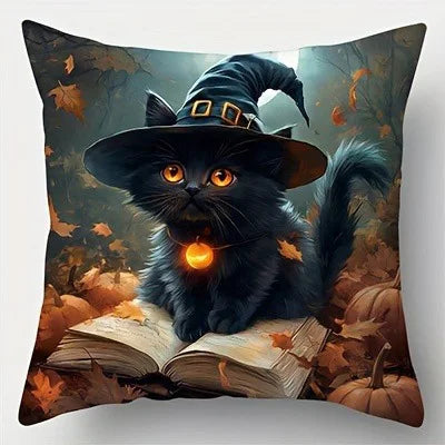 Spooky Halloween Witch Cat Pillowcases: Cozy Decor for Your Haunted Home Sofa cushion cover holiday party decoration gift