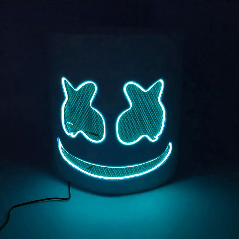 Halloween Light Up Neon Full Face Mask Luminous LED DJ Marshmellow Mask Headgear Cosplay Music Festival Party Props Glowing Mask