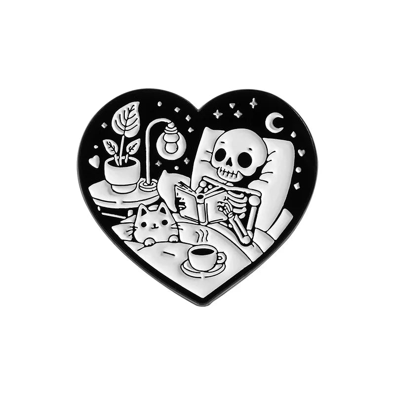 Halloween Skull Ghost Enamel Pins Stay Weird Letters Brooch Cartoon Cloak Black Cat Bone Coffin Sickle Lapel Badges Jewelry Gift