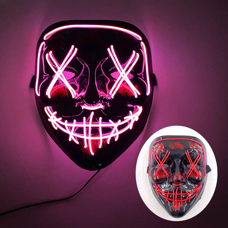 Halloween Light Up Neon Full Face Mask Luminous LED DJ Marshmellow Mask Headgear Cosplay Music Festival Party Props Glowing Mask