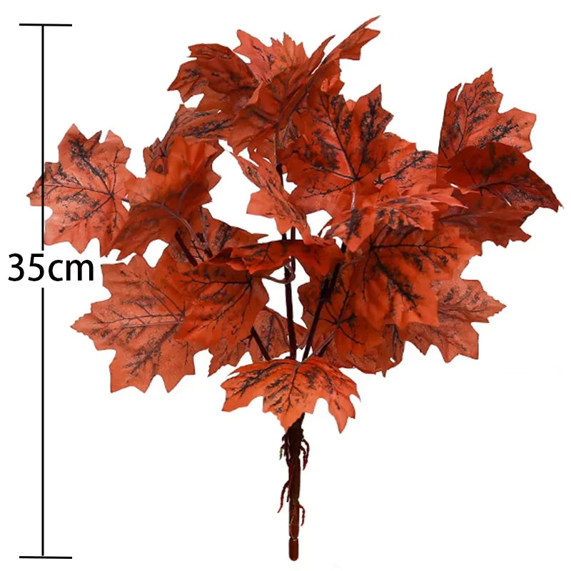 35cm Autumn Artificial Maple Leaves Bouquet Silk Plants Branch for Halloween Thanksgiving Day Fireplace Festival Home Fall Decor