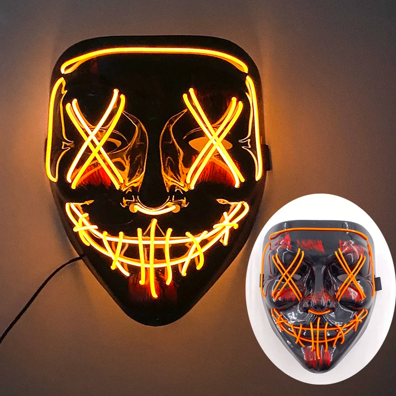 Halloween Light Up Neon Full Face Mask Luminous LED DJ Marshmellow Mask Headgear Cosplay Music Festival Party Props Glowing Mask