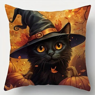 Spooky Halloween Witch Cat Pillowcases: Cozy Decor for Your Haunted Home Sofa cushion cover holiday party decoration gift