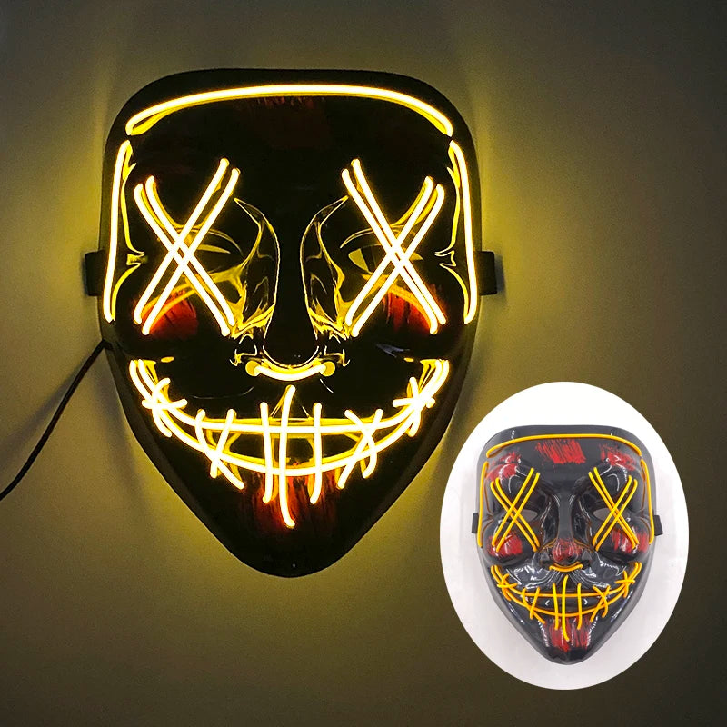 Halloween Light Up Neon Full Face Mask Luminous LED DJ Marshmellow Mask Headgear Cosplay Music Festival Party Props Glowing Mask