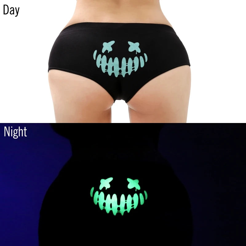 Sexy Fluorescent Lady Panties Fun Halloween Skeleton Gold Plated Women's Boxer Shorts Half Wrap Buttocks Female Boxer Briefs
