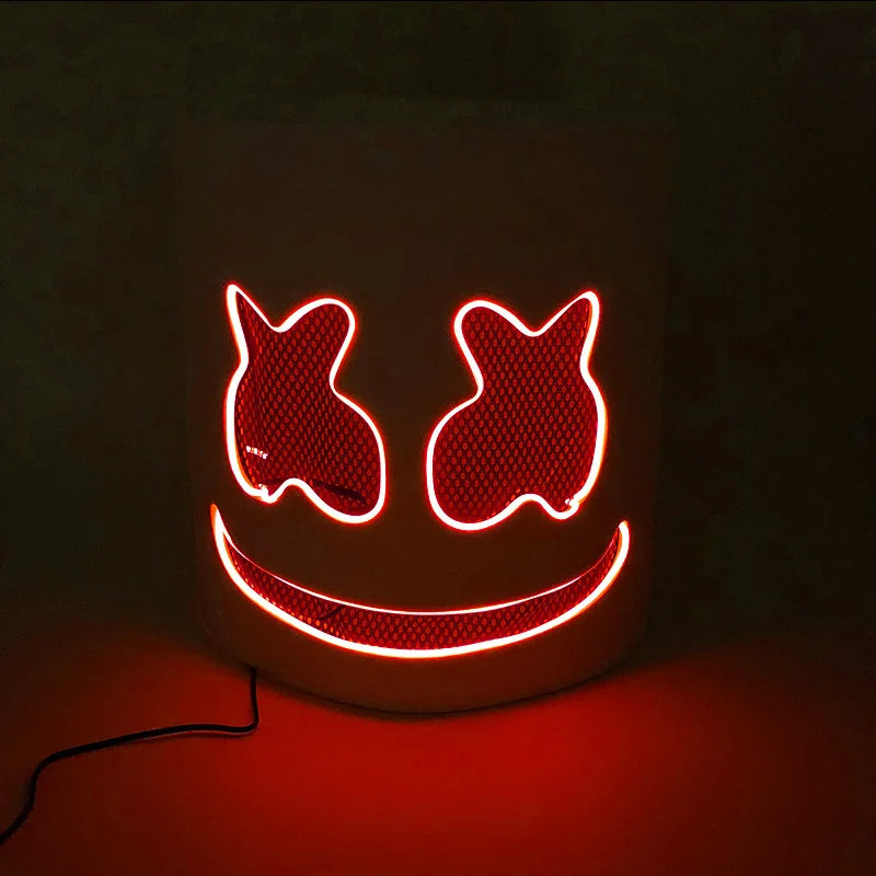 Halloween Light Up Neon Full Face Mask Luminous LED DJ Marshmellow Mask Headgear Cosplay Music Festival Party Props Glowing Mask