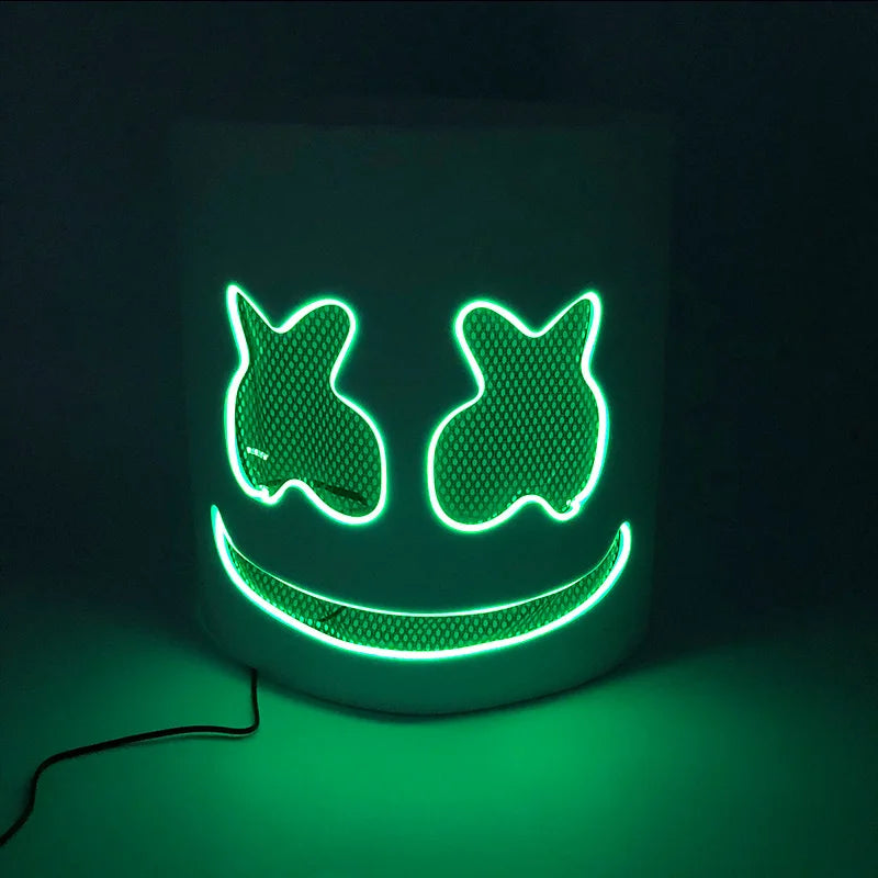Halloween Light Up Neon Full Face Mask Luminous LED DJ Marshmellow Mask Headgear Cosplay Music Festival Party Props Glowing Mask