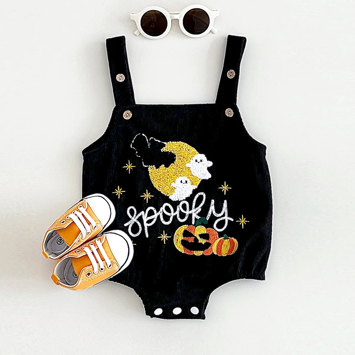 0-18M Baby Bodysuit Toddler Halloween Jumpsuit Overalls Newborn Boys Girls Clothes Pumpkin/Ghost Embroidery Button Bubble Romper