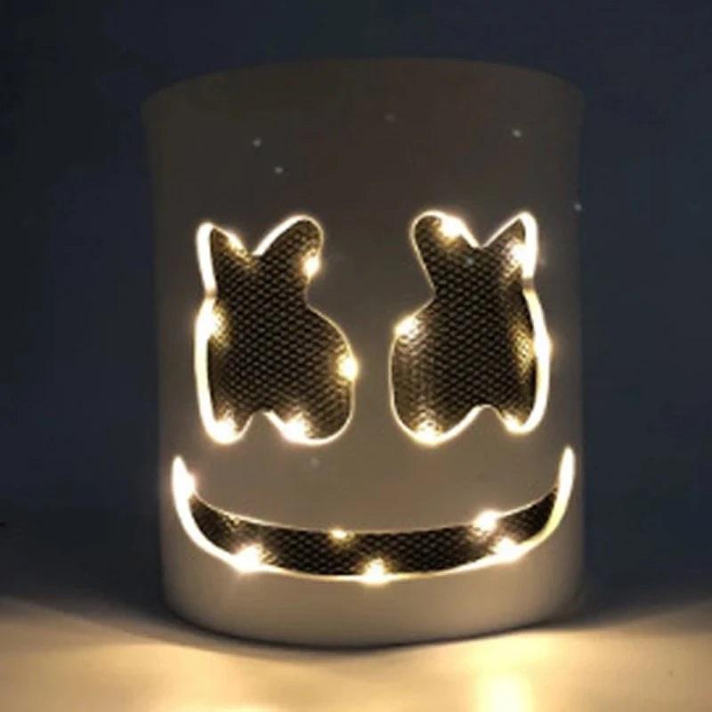 Halloween Light Up Neon Full Face Mask Luminous LED DJ Marshmellow Mask Headgear Cosplay Music Festival Party Props Glowing Mask