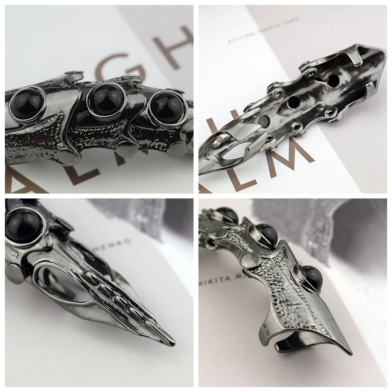 Dragon Skull Finger Long Rings Punk Rock Animal Skull Finger Long Rings Halloween Cosplay Costume Accessories Jewelry Vintage