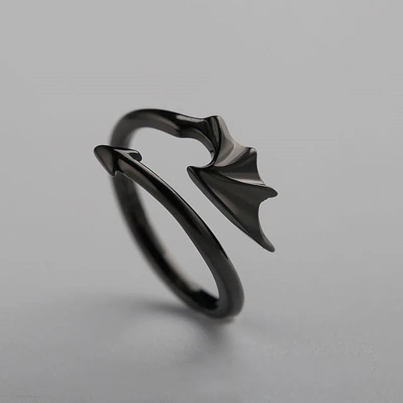 Punk Little Devil Dragon Gothic Evil Vampire Angel Wings Rings Open Ring Halloween Party Jewelry Gift Wholesale