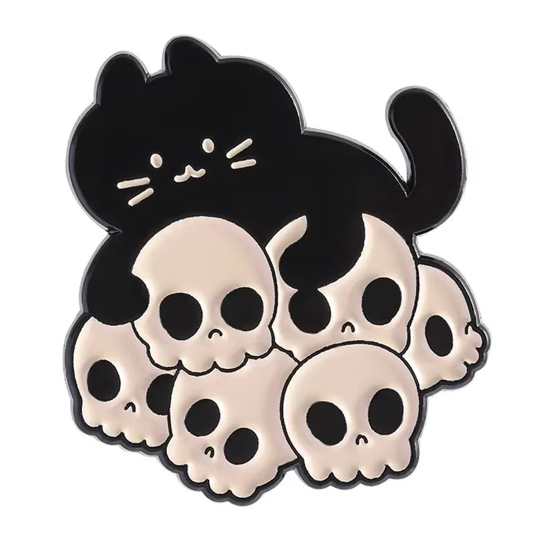 Halloween Skull Ghost Enamel Pins Stay Weird Letters Brooch Cartoon Cloak Black Cat Bone Coffin Sickle Lapel Badges Jewelry Gift
