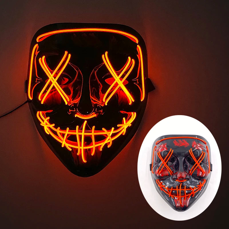 Halloween Light Up Neon Full Face Mask Luminous LED DJ Marshmellow Mask Headgear Cosplay Music Festival Party Props Glowing Mask