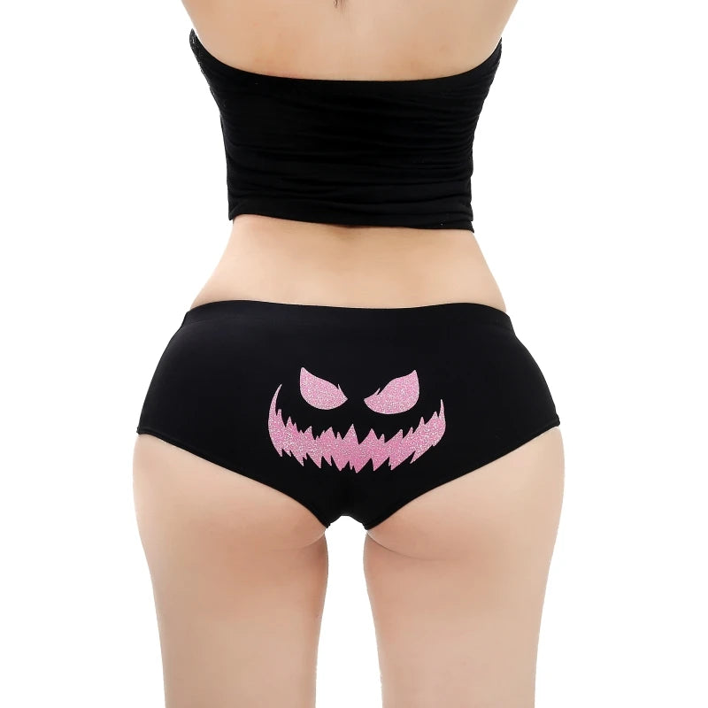Sexy Fluorescent Lady Panties Fun Halloween Skeleton Gold Plated Women's Boxer Shorts Half Wrap Buttocks Female Boxer Briefs
