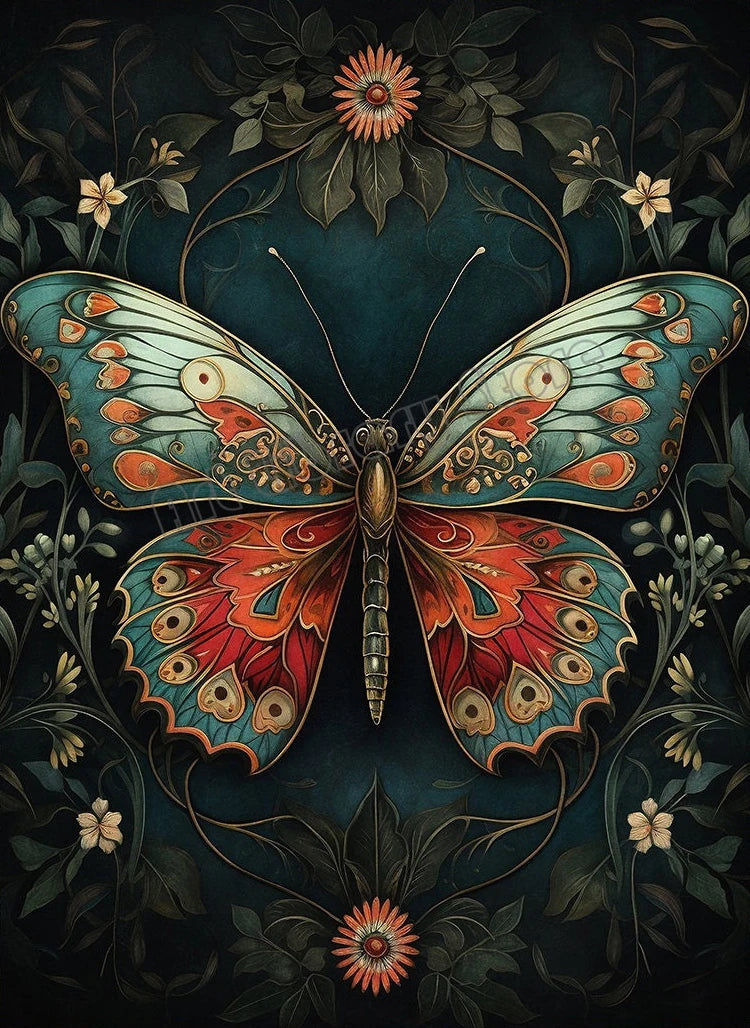 Floral Dark Academia Woodland Blue Moth Black Butterfly Poster Canvas Painting Botanical Wall Art Pictures Halloween Home Decor