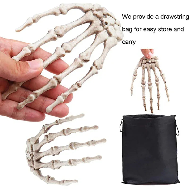 1-6Pair Halloween Skeleton Hand Scary Realistic Hand Bone Skull Decors Party Haunted House Halloween Terror Decoration Props