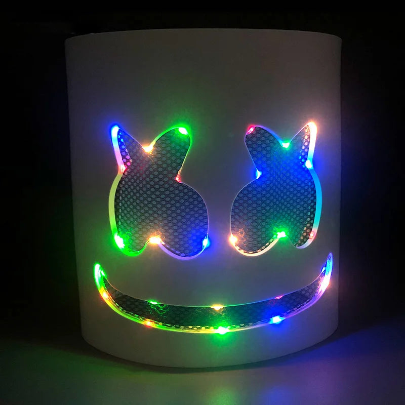 Halloween Light Up Neon Full Face Mask Luminous LED DJ Marshmellow Mask Headgear Cosplay Music Festival Party Props Glowing Mask