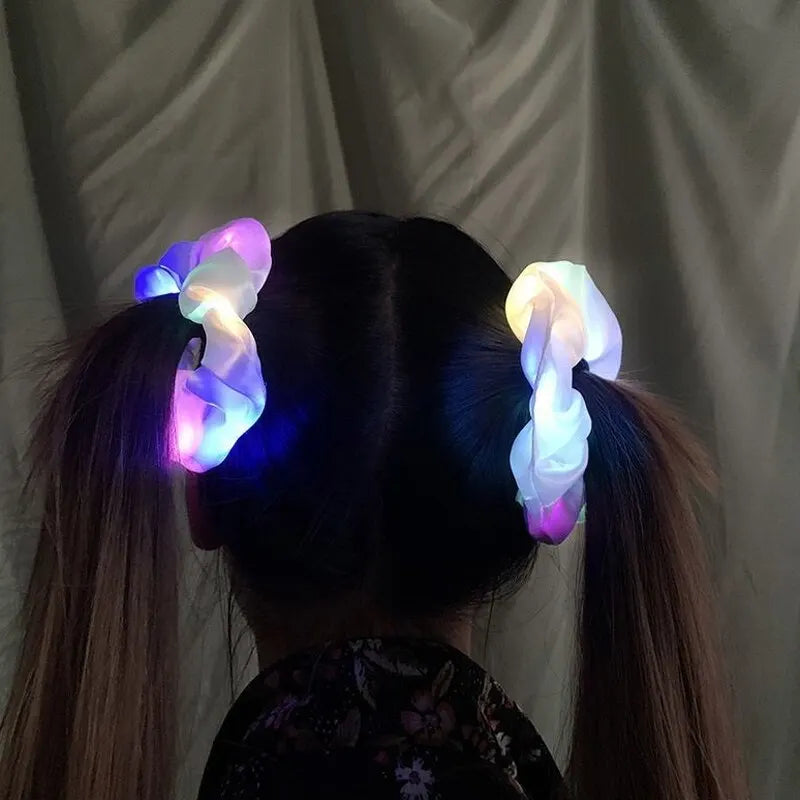 LED Glow-in-the-dark Sausage Headband for Girls, Large Luminous Ponytail Hair Accessories, Fancy Party, Birthday, Halloween Gift