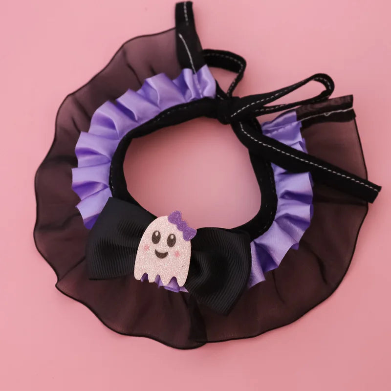 New Dog Necklace Halloween Pet Collar Cat Dog Drool Towel Lace Pumpkin Bat Wings Bow Cat Necklace Photo Prop