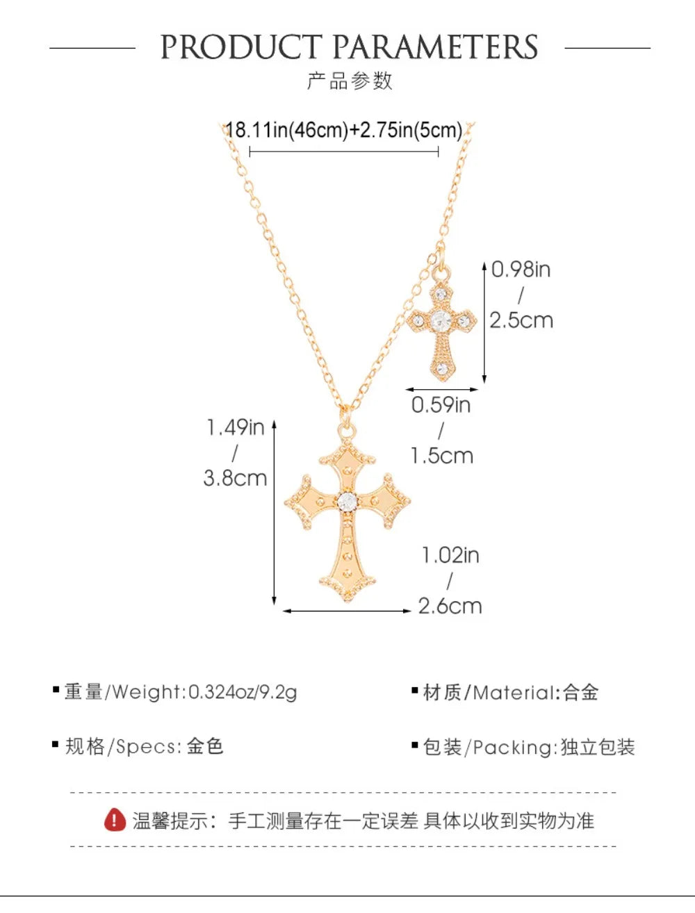 Fashion Double Cross Necklace for Women Collarbone Chain Luxury Zirconia Cross Pendant Necklace Couple Jewelry Halloween Choker