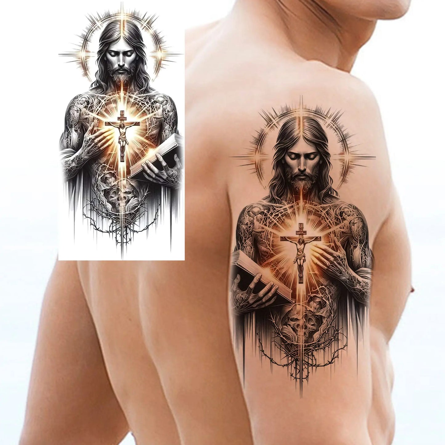 1 Sheet Full Arm Evil Witch Vampire Temporary Tattoos Sleeve Halloween Scary Skull Tatoo Waterproof Horrible Fake Tattoo Sticker