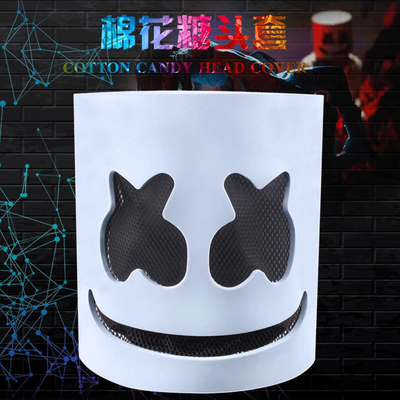 Halloween Light Up Neon Full Face Mask Luminous LED DJ Marshmellow Mask Headgear Cosplay Music Festival Party Props Glowing Mask