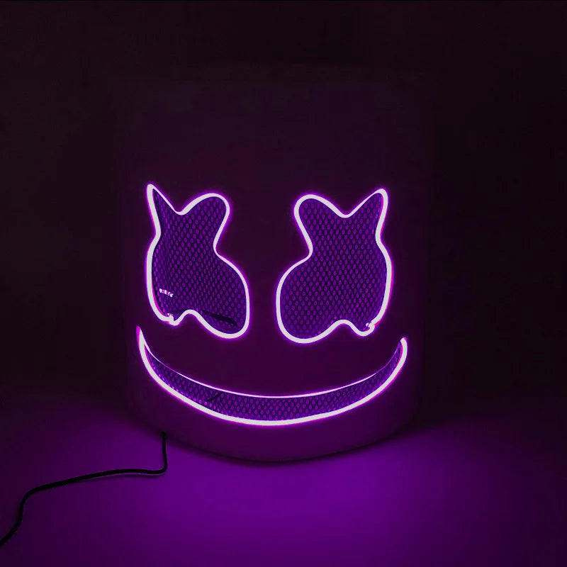 Halloween Light Up Neon Full Face Mask Luminous LED DJ Marshmellow Mask Headgear Cosplay Music Festival Party Props Glowing Mask